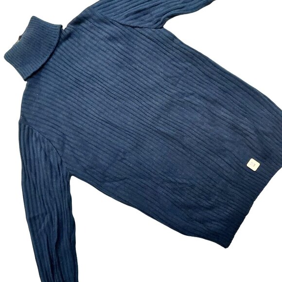 Vintage 1940s-1950s Navy Blue Long Sleeve Ribbed Turtleneck Sweater - Picture 5 of 6